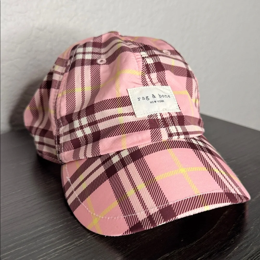 Rag & Bone Addison Baseball Cap Pink & Brown Plaid - Picture 4 of 6